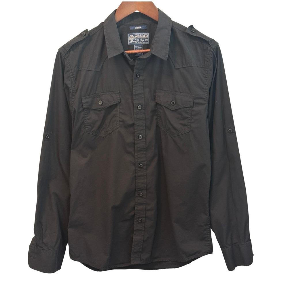 American Rag Black 100% Cotton Western Style Button Up Camp Shirt size Medium